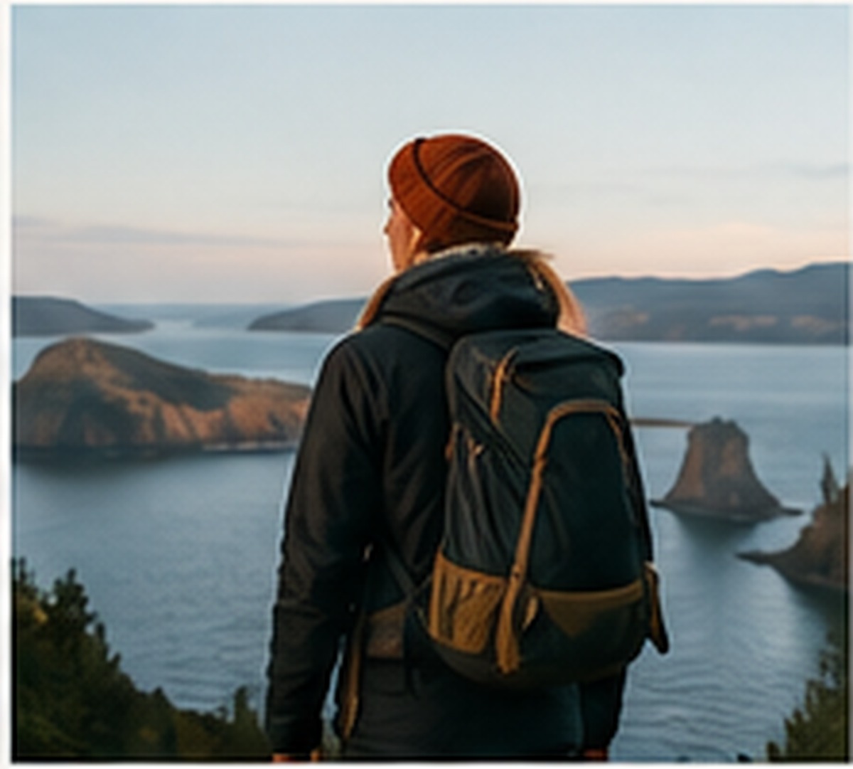 Hiker wearing a technical backpack