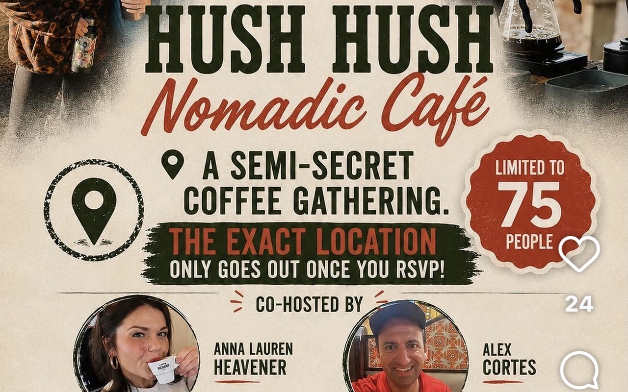 Hush Hush community coffee hike poster